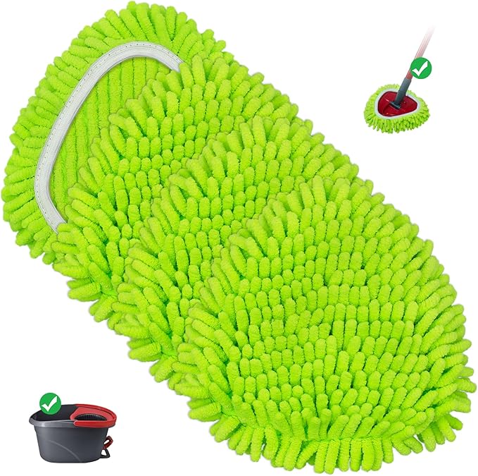 Mop Heads Replacements Compatible with O-cedar Easy Wring 1-Tank System,Mop Replace Head for Dry/Wet Use,4 Pack Reusable Spin Mop Replacement Head,Washable Chenille Dust Mop Refills for Floor Cleaning