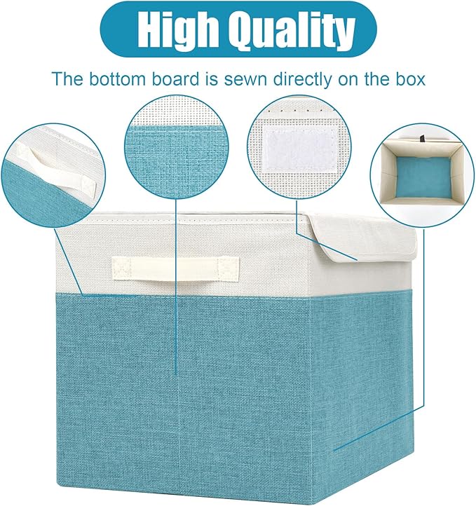 Large 17" 42 Quarts Collapsible Stackable Storage Bins with Lids [3-Pack] Foldable Fabric Linen Storage Boxes Cube