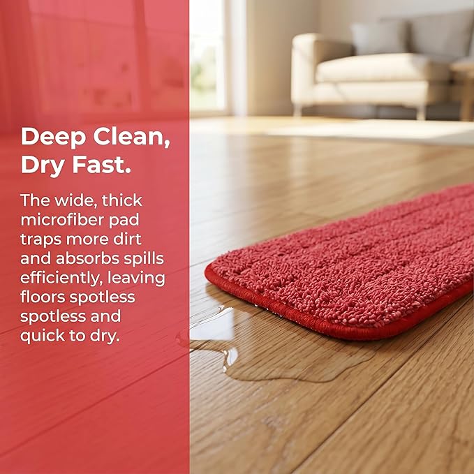 Microfiber Replacement Mop Pad, 18 x 6 Wet & Dry Home & Commercial Cleaning Refills, Reusable Floor Mop Pads, 6 Pack (Red)…