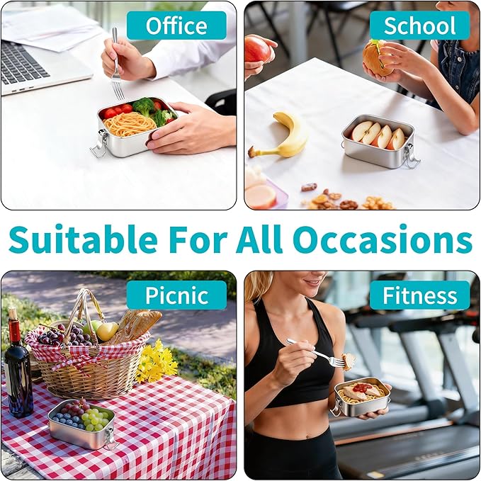 TeamFar Stainless Steel Bento Box, 18.6oz/550ML Metal Lunch Box with Leak-Proof Lid for Kids, Small Lunch Food Containers for School/Work/Meal Prep, Heavy Duty & Dishwasher Safe