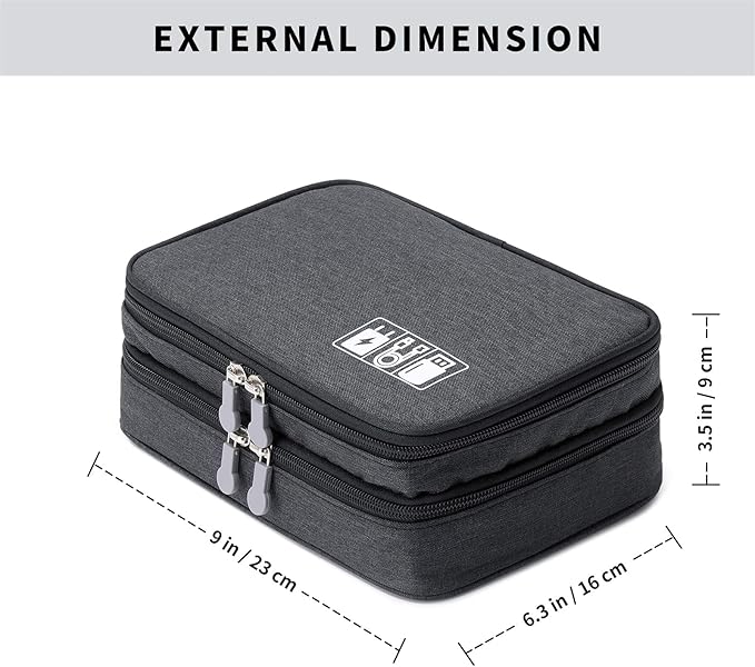 Lanola Travel Cable Organizer Bag, Electronic Accessories Case Portable Double Layer Cable Storage Bag for Cord,phone,Charger, Flash Drive, Phone, SD Card,Personal Items - (Black)