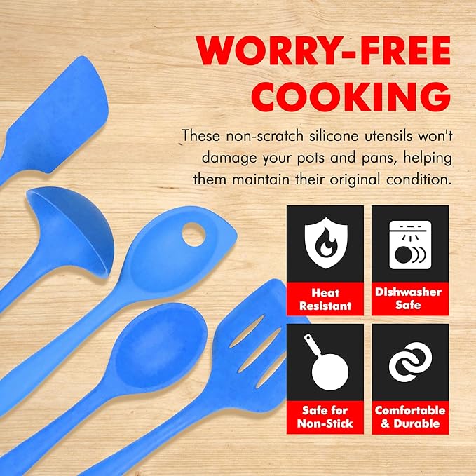 Chef Craft 42075 5 Piece Silicone Kitchen Tool and Utensil Set, Blue