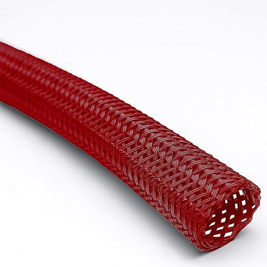 Electriduct 1/4" Hook Self Closing Sleeve Braid Wrap Around Sleeving Flame Retardant Flexible Mesh Cord Cover Cable Protector Wire Organizer - 10 Feet - Red
