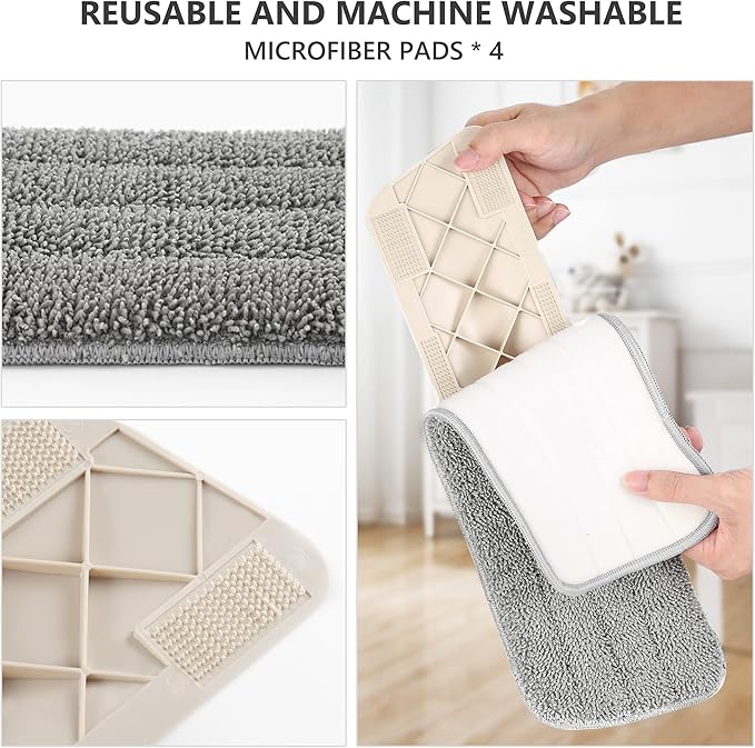 HOMTOYOU Spray Mop for Floor Cleaning: Wet Mop with 4 Washable Microfiber Pads and 2 Refillable Bottles for Hardwood Laminate Wood Vinyl Ceramic Tiles Home Kitchen