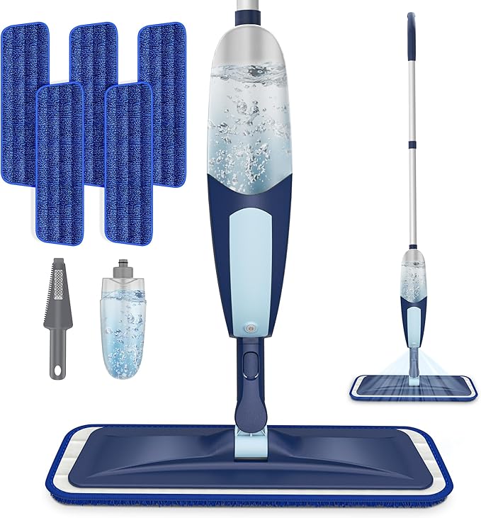 Spray Mops for Floor Cleaning, TRAV-ROUND Microfiber Wood Floor Mop with 5 Reusable Washable Pads for Dry Wet Cleaning on Hardwood Laminate Wood Ceramic Vinyl Tile