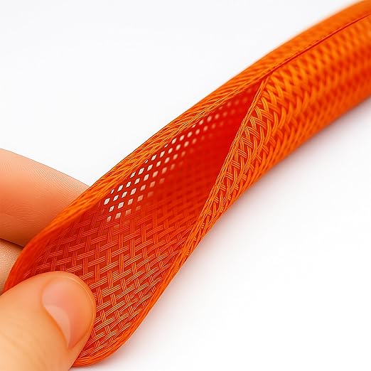 Electriduct 1/2" Hook Self Closing Sleeve Braid Wrap Around Sleeving Flame Retardant Flexible Mesh Cord Cover Cable Protector Wire Organizer - 25 Feet - Orange