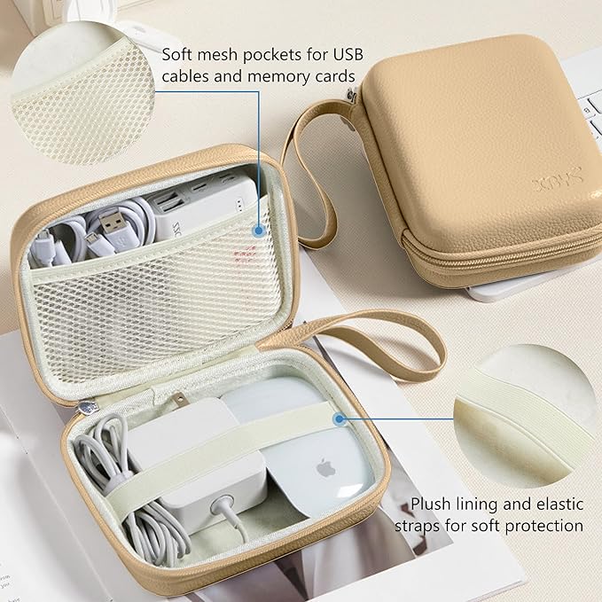 Charger Case for Macbook, Portable Tech Electronic Organizer Bag,Travel Storage Pouch for Laptop Accessories, MacBook Power Adapter, Charging Cords, USB Drives, Power Bank (Light Khaki, L)