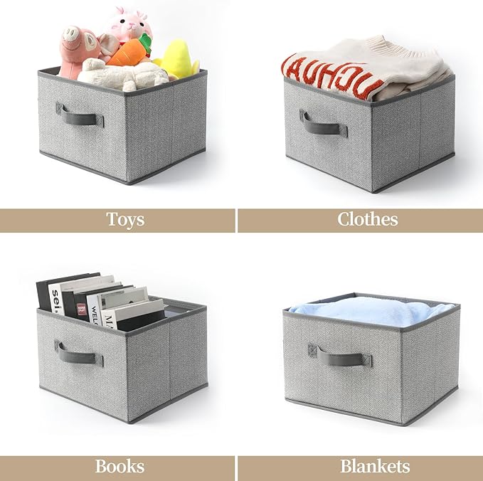 Storage Baskets, 11-Inch Woven Fabric Bins, Storage Cubes with Reinforced Handles, Organizer Bins for Closet Shelves, Foldable, for Toys, Clothes (2PCS/Grey-11*11*7.8inch)