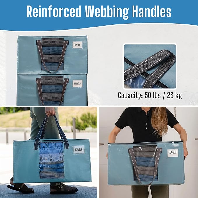 6 Pack Heavy Duty Moving Bags, Shiny Light Blue, 6 Pack