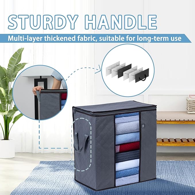 VENO 3 Pack Clothes Storage Bag Organizer with Reinforced Handle Thick Fabric for Comforters, Blankets, Bedding, Foldable with Sturdy Zipper, Clear Window, Reusable (Tall 16.3 Gallon)