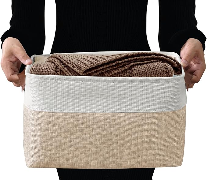Storage Bins, Beige & White, 3 Pack