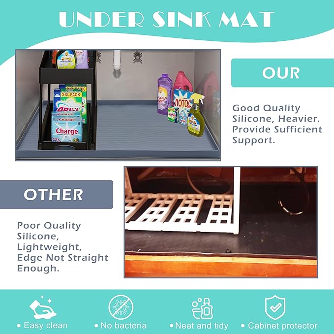 Waterproof Silicone Under Sink Mat 31'' x 22'' Shelf Liner for Kitchen, Beige