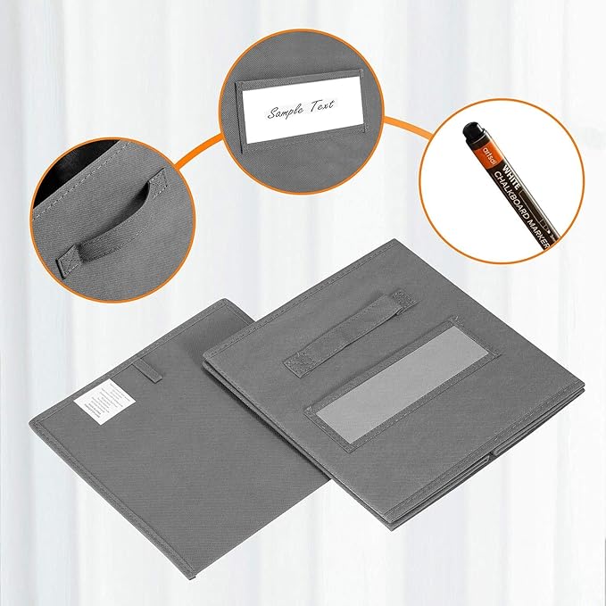 13x13x13 storage cube bins (Set of 10) Fabric storage cubes with 10 Labels, Gray