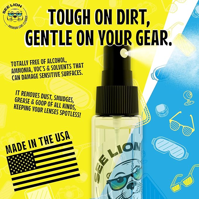 cellhelmet See Lion Premium Lens Care Bundle | Anti Fog Spray + Streak-Free Lens Cleaner with 2 Black Microfiber Cloths | Safe for Glasses, Goggles