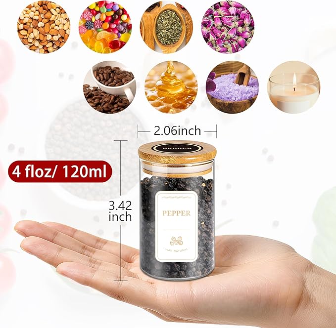 BGraceyy Spice Jars with Labels, 35 Pcs 4 oz Glass Spice Jars with Bamboo Lids