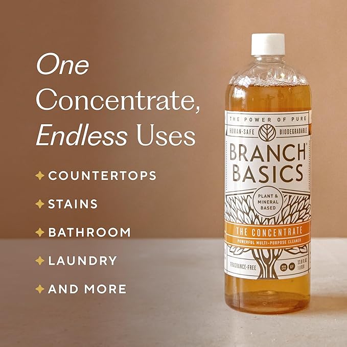 Branch Basics Premium Starter Kit in Glass: All Purpose Cleaner, Glass Cleaner, Bathroom Cleaner, Wash Bottle, and Laundry Bottle
