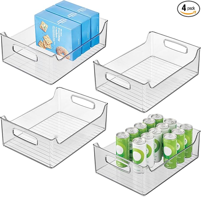 iDesign Stackable Clear Plastic Storage Bin, Kitchen Organizers for Fridge, Cabinet, or Pantry, 4-Pack
