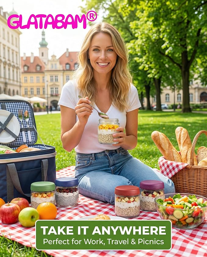 10 OZ 4Pack, Overnight Oats Jars with Lids, Glass Meal Prep Containers, Airtight Mason Jars for Breakfast, Yogurt Parfait, Salad & Smoothies