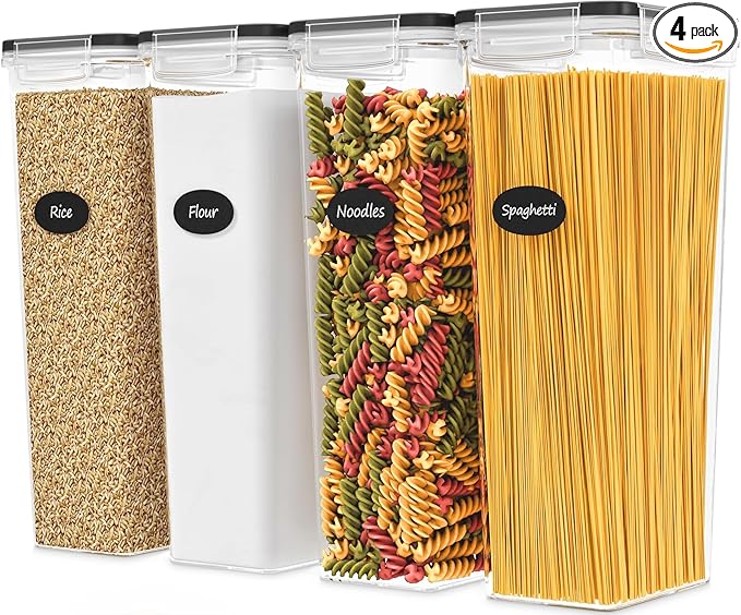Airtight Food Storage Containers with Lids Set of 4-95 fl. oz Pasta storage Containers, BPA Free Plastic Spaghetti container