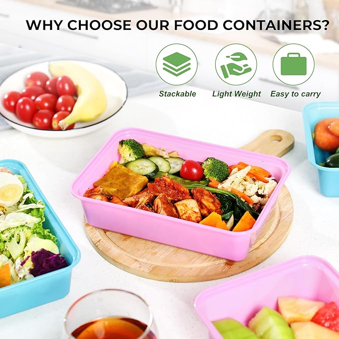 32 Pack 42 oz Meal Prep Containers, Reusable Plastic Food Prep Storage Containers with Printed Lids, Stackable, Leakproof, Microwave & Freezer & Dishwasher Safe,To Go Take Out Box, Bread