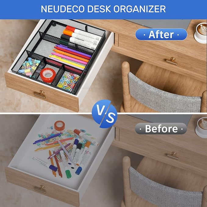 Desk Drawer Organizer with 6 Adjustable Dividers