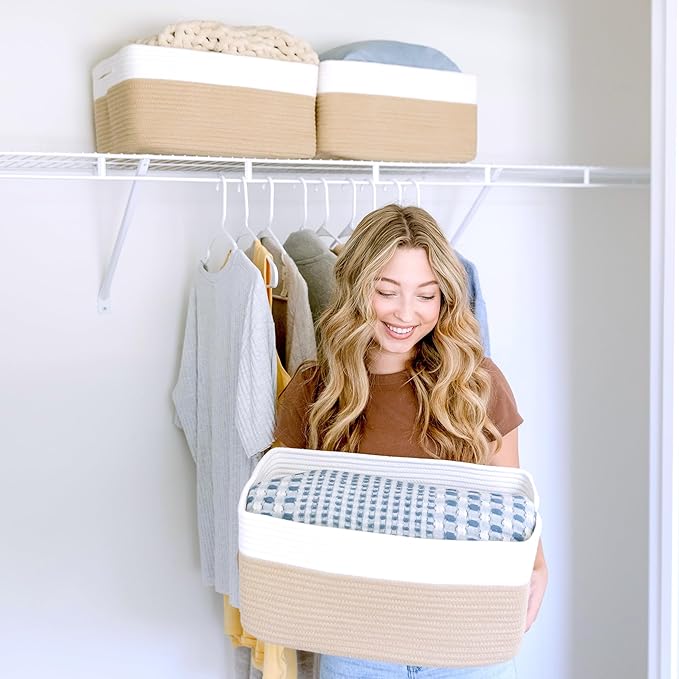 NaturalCozy Storage Baskets 16.8”x13”x7.6” Cotton Rope Woven Baskets for Organizing 3-Pack | Toy Storage Bins | Basket for Shelves, Laundry, Blanket