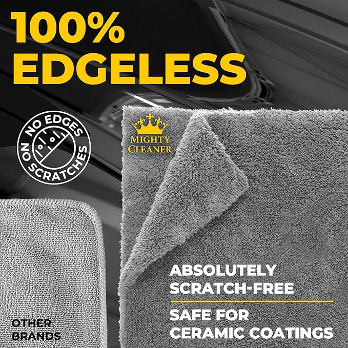 Super Soft Microfiber Towels for Cars - Edgeless - 6pk (12”x12”) - Premium Scratch-Free Towel - Great for Drying, Detailing, Polishing, Buffing - Ultra Absorbent Microfiber Cleaning Cloths for Car