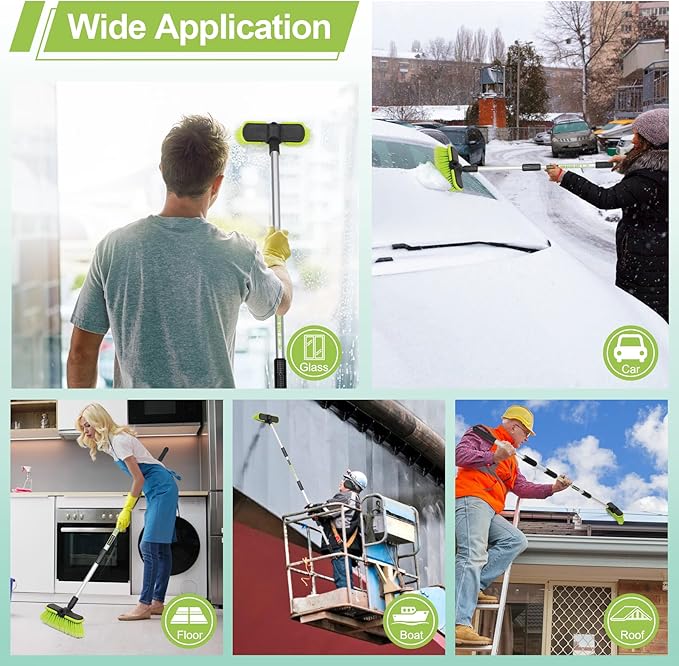 65”165cm Car Wash Brush Long Handle Soft Bristle Scrub Cleaning Mop with 4 Hand-held Places Extendable Washing Brushes Broom Kit for RV Boat Truck SUV Caravan Solar Panel House Siding,Sweep Snow