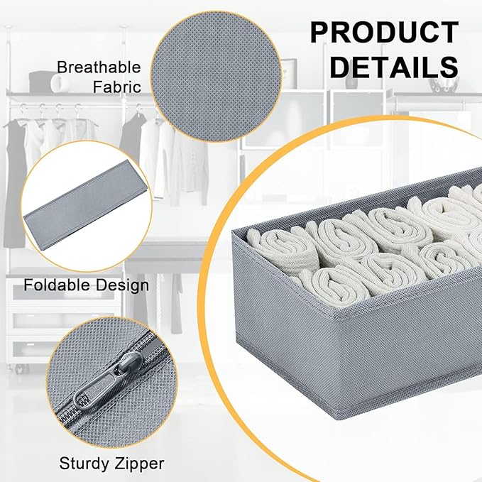 DIMJ Drawer Organizers for Clothing, Set of 12 Dresser Drawer Organizers, Fabric Closet Organizers and Storage, Drawer Dividers for Baby Clothes, Socks, Belt, Tie (Grey)