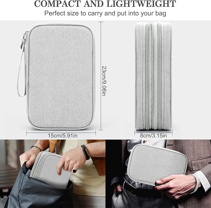 FYY Electronic Organizer, Large Travel Cable Organizer Bag Pouch Electronic Accessories Carry Case Portable Waterproof Double Layers All-in-One Storage Bag for Cable, Cord, Charger, Phone, Grey