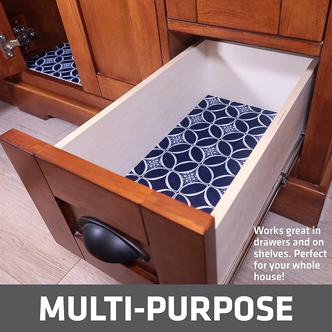 Drymate Premium XL Under Sink Mat, Waterproof Cabinet Protection Mats for Kitchen & Bathroom, Absorbent Shelf Liners, Slip-Resistant, Non-Adhesive, Machine Washable (USA Made)(24”x59”)(Indigo)