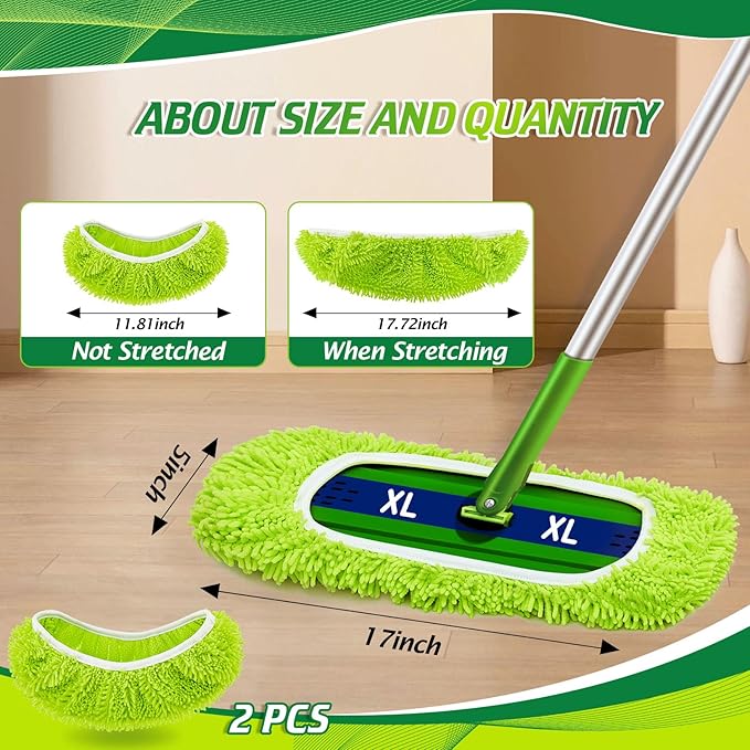 Toulite 2 Pcs Reusable Mop Refill Pads Replacement Compatible with Most XL Sweeper 17" x 5" Microfiber Mops Head Floor Cleaning Supplies (Handle is Not Included)
