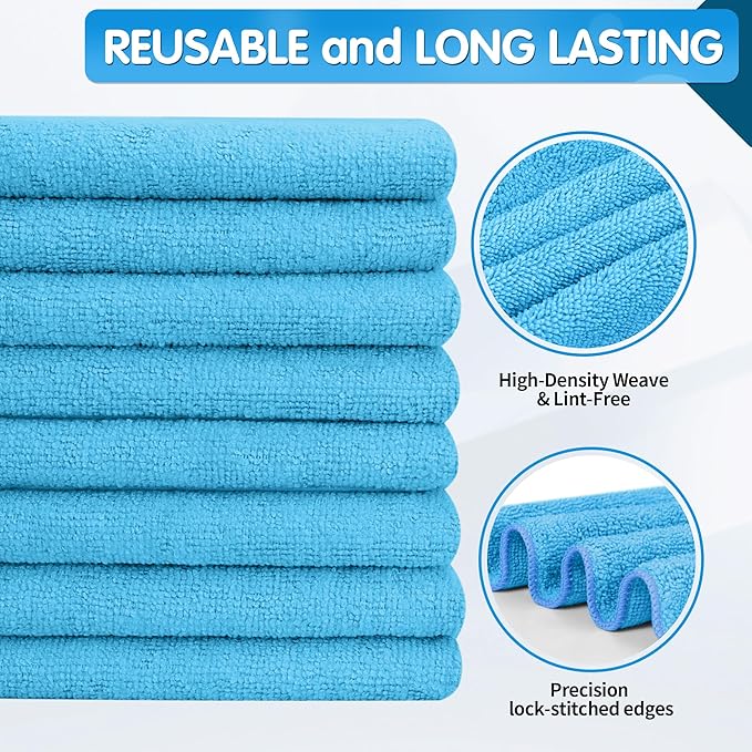 FIXSMITH Blue Microfiber Cleaning Cloth -Pack of 8, Highly Absorbent Cleaning Rags, 16"X12" All Purpose Cleaning Towels for Housekeeping, Kitchen, Car, Lint Free and Reusable Microfiber Towels