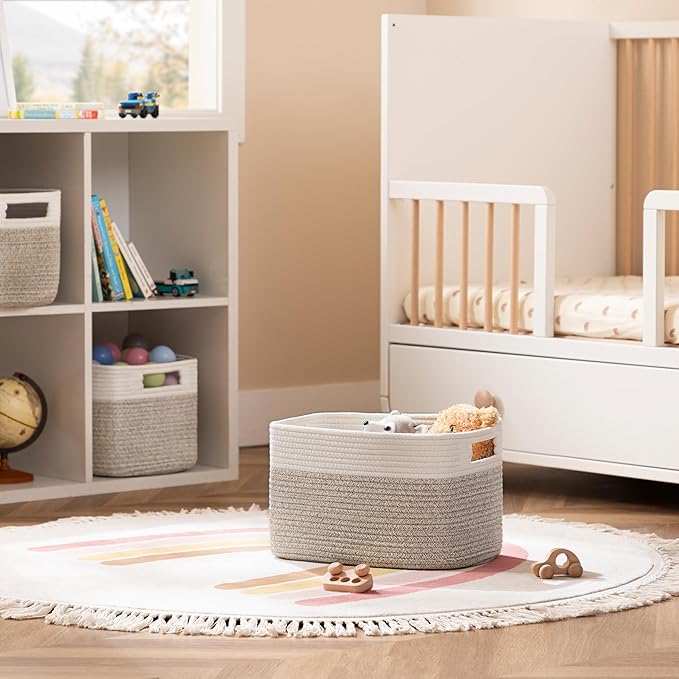 4 Pack Storage Baskets for Organizing, White&Light Brown