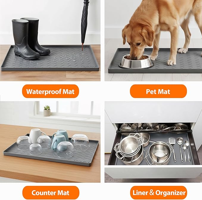 TigeJoy 37" x 22" Under Sink Mats for Kitchen Waterproof, Leak-Proof Silicone Mat Sink Protector and Cabinet Liner, Kitchen Essentials Organizer and Storage, Boot or Shoe Tray, Pet Feeding Mat