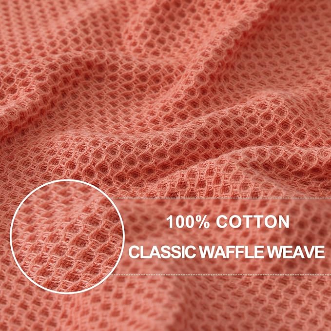 Homaxy 100% Cotton Waffle Weave Kitchen Dish Towels, Ultra Soft Absorbent Quick Drying Cleaning Towel, 13 x 28 Inches, 4-Pack, Coral