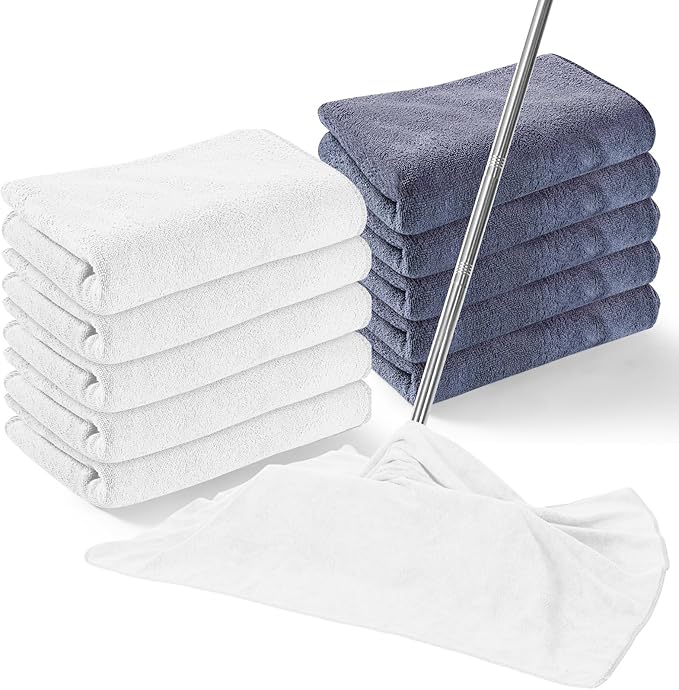 SmoothNovelty 10 Pcs Extra Large Microfiber Cloth 30" x 20" Large Floor Microfiber Towel Reusable Washable Free Lint Free Cloth Rag for Squeegee Mop Floor Window Housekeeping (White,Gray)