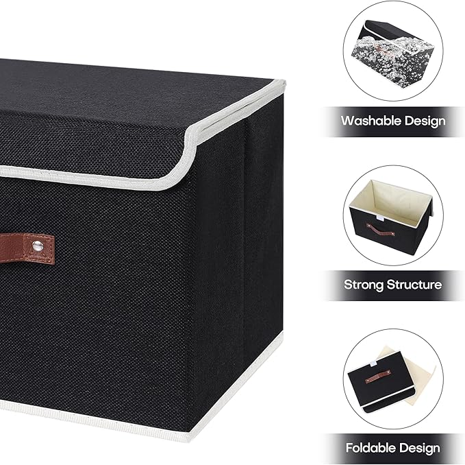 ANMINY 4 Storage Bins with Lid - Large Black