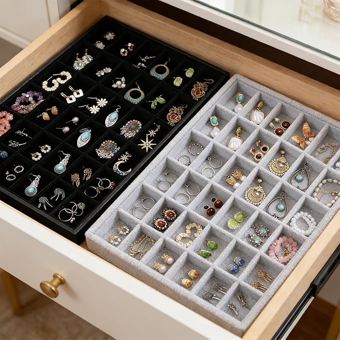 36 Grid Velvet Jewelry Tray Jewelry Organizer Earring Storage Ring Holder