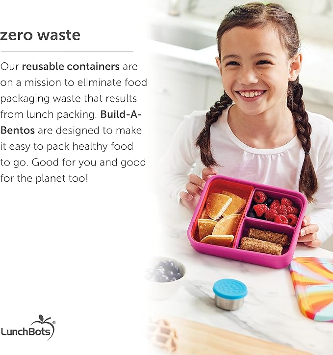 LunchBots Build -a- Bento Lunch Box, Silicone Bento Box for Kids, Multi-Compartment Lunch Container, Oven & Dishwasher Safe, BPA Free, 32 oz