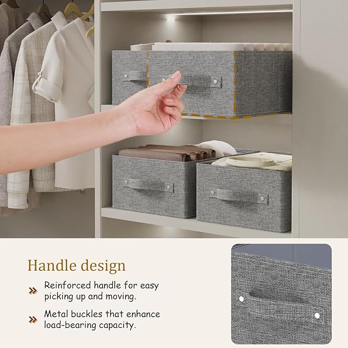 Collapsible Storage Boxes, Fabric Laundry Bins, Cube Baskets for Organizing Home, Office and Closet, Grey, 2 Pack, 16.1x9.8x6.4in