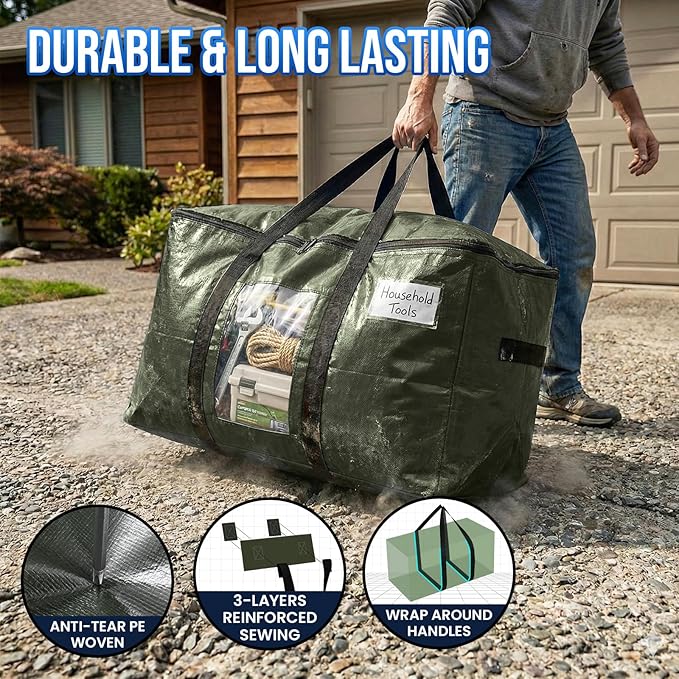 2 Pack Green Extra Large Storage Bags, Heavy Duty Totes with Visible Window