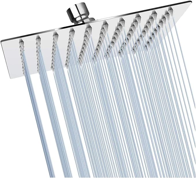 GGStudy Square 6 Inch Stainless Steel Shower Head High Pressure Rainall Shower Head Chrome Ultra Thin Design-Best Pressure Boosting with Silicone Nozzle Easy to Install