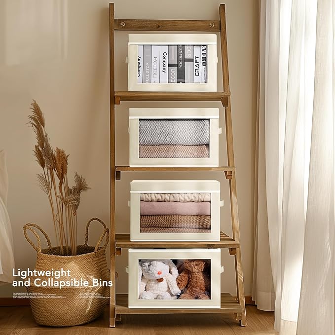 Storage Bins with Lids, Fabric Closet Storage Bins with Window, Beige