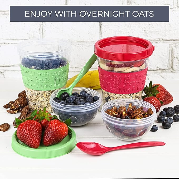 Tribello On the Go Yogurt Parfait Cups with Lids, Topping Compartment & Spoon, Parfait Cups for Breakfast Meal Prep