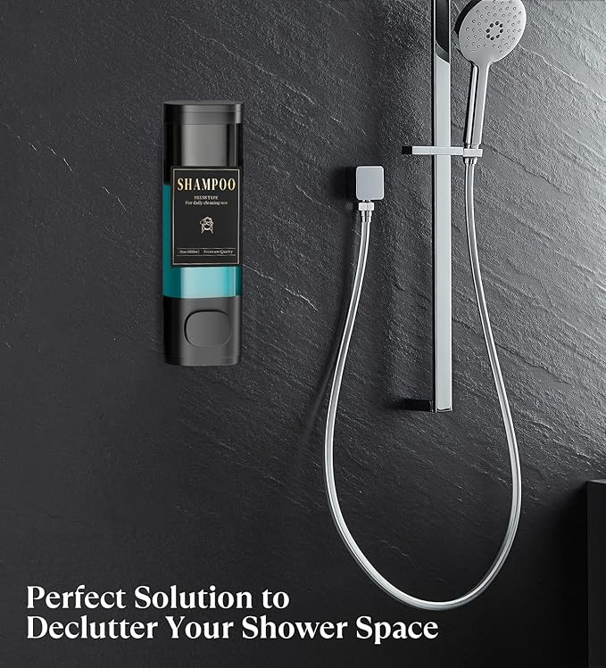Luxspire Shampoo and Conditioner Dispenser, No Drill Wall Mounted Shower Soap Dispenser 1 Chamber with Waterproof Labels, Easy Refill Soap Dispenser for Bathroom Hotel Kitchen, Black