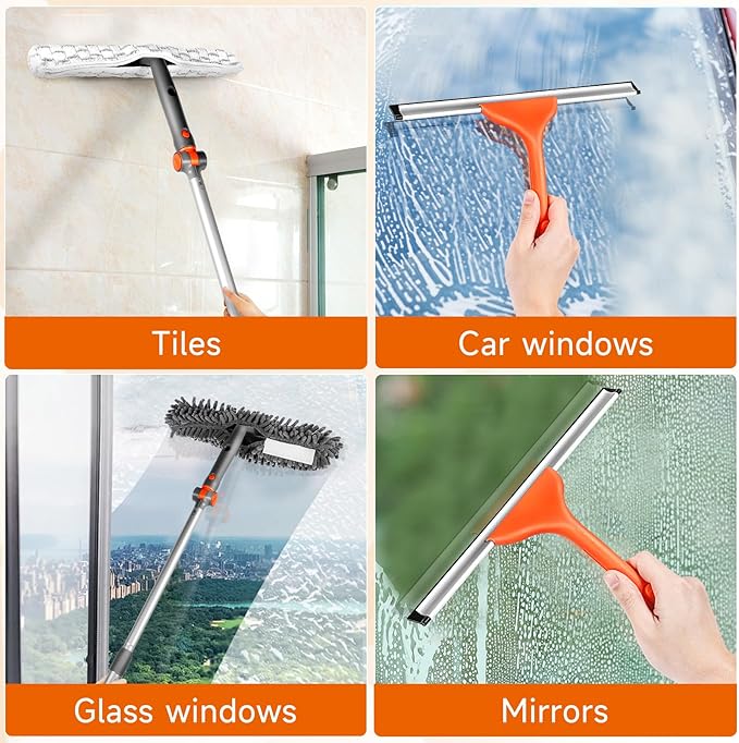 Chabatree Window Squeegee Cleaner Set 2-in-1 Window Cleaning Tool with Extendable Pole