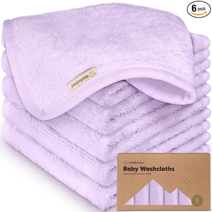 6-Pack Baby Washcloths – Soft Absorbent Viscose from Bamboo Washcloths for Face, Body, Baby Towels for Newborn, Kids, Toddlers, Infant,Gentle on Sensitive Skin,10x10 Reusable Face Towels(Soft Lilac)