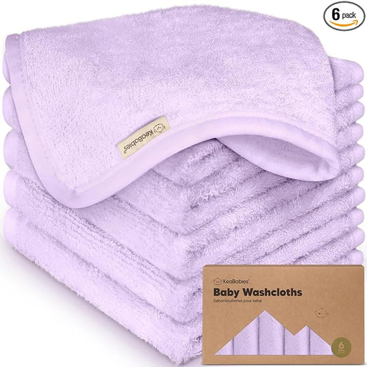 6-Pack Baby Washcloths – Soft Absorbent Viscose from Bamboo Washcloths for Face, Body, Baby Towels for Newborn, Kids, Toddlers, Infant,Gentle on Sensitive Skin,10x10 Reusable Face Towels(Soft Lilac)
