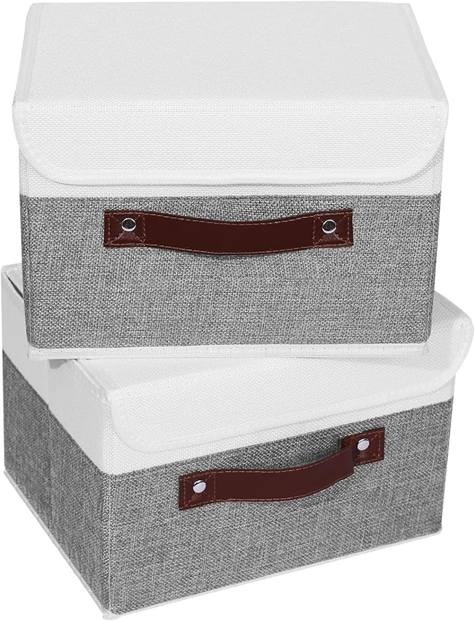 ANMINY 2 Storage Boxes - Small, Gray White - Home Closet Organizer